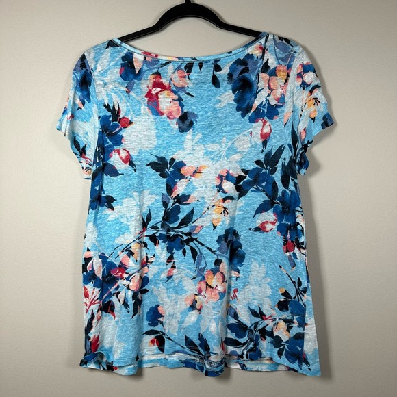 J. Jill Small 100% Linen Blue Floral Short Sleeve Shirt - Picture 2 of 4